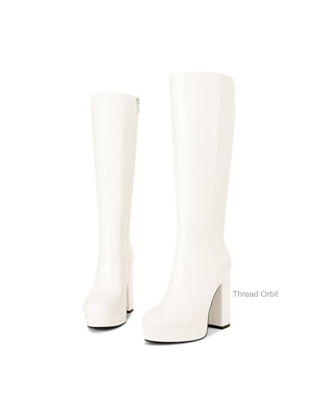 Knee High Platform Boots Chunky Heel Side Zipper PU Leather